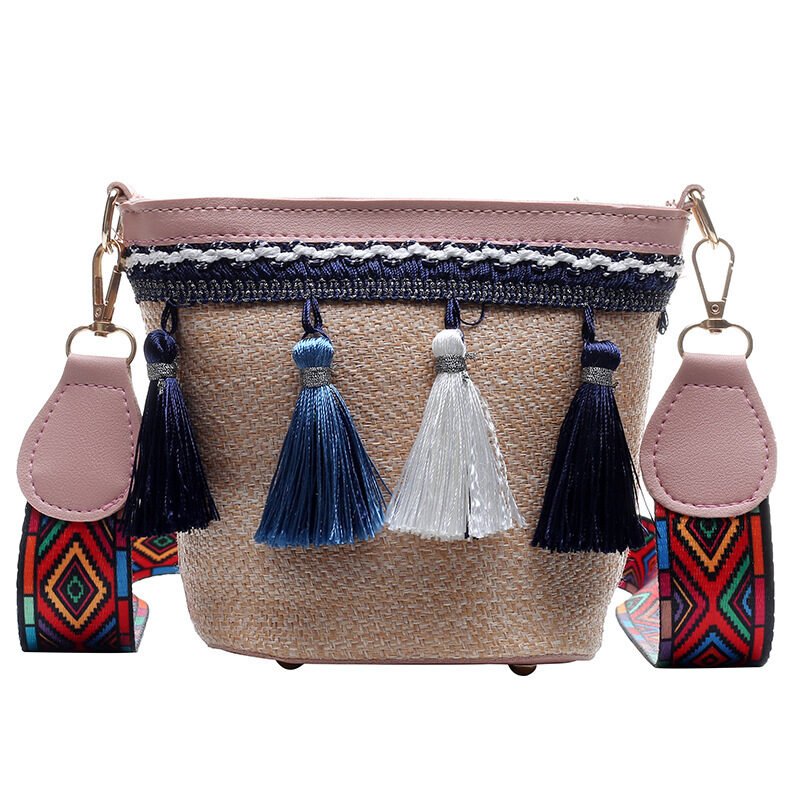 Ladies straw woven shoulder bag bucket bag - Image 3