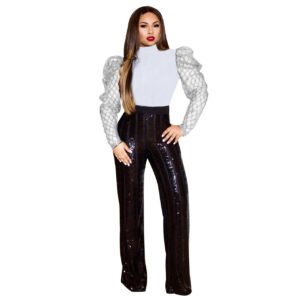 Sequined fabric with sleeves stitching solid color top