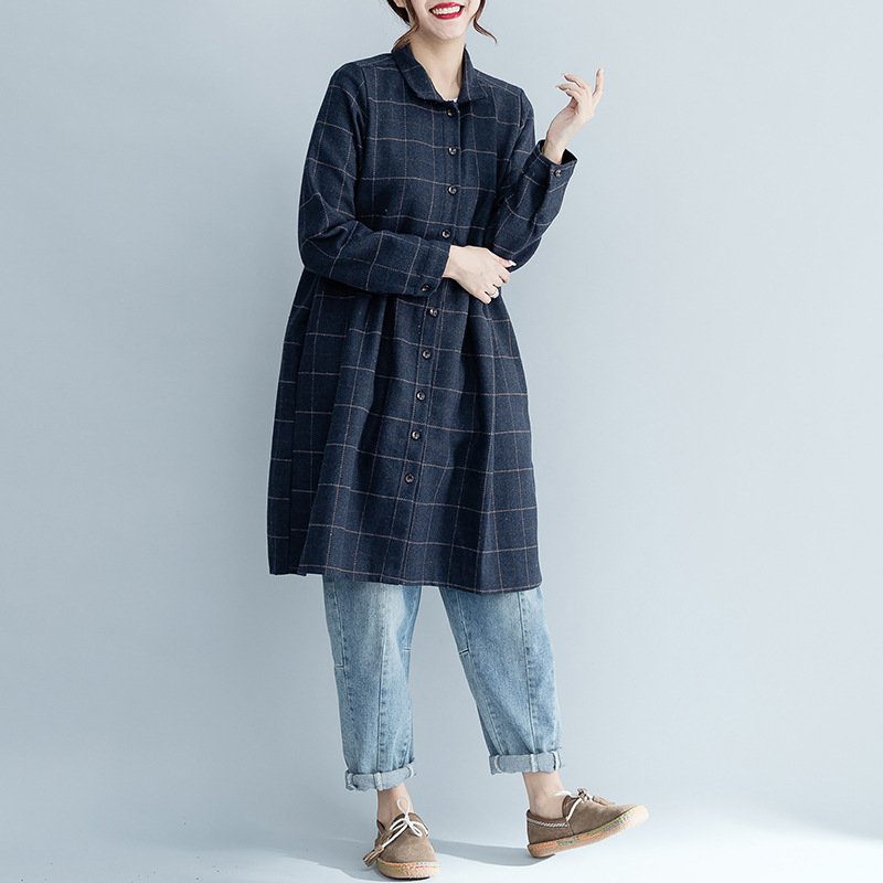 Mori women's autumn and winter new college wind wool long-sleeved long dress thick plaid skirt - Image 2