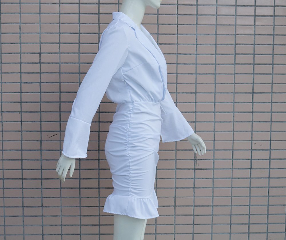 Women's lapel long sleeve bag hip dress - Image 4