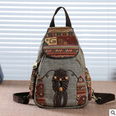 Women's bag shoulder bag canvas retro small backpack China wind small backpack travel backpack - Image 2