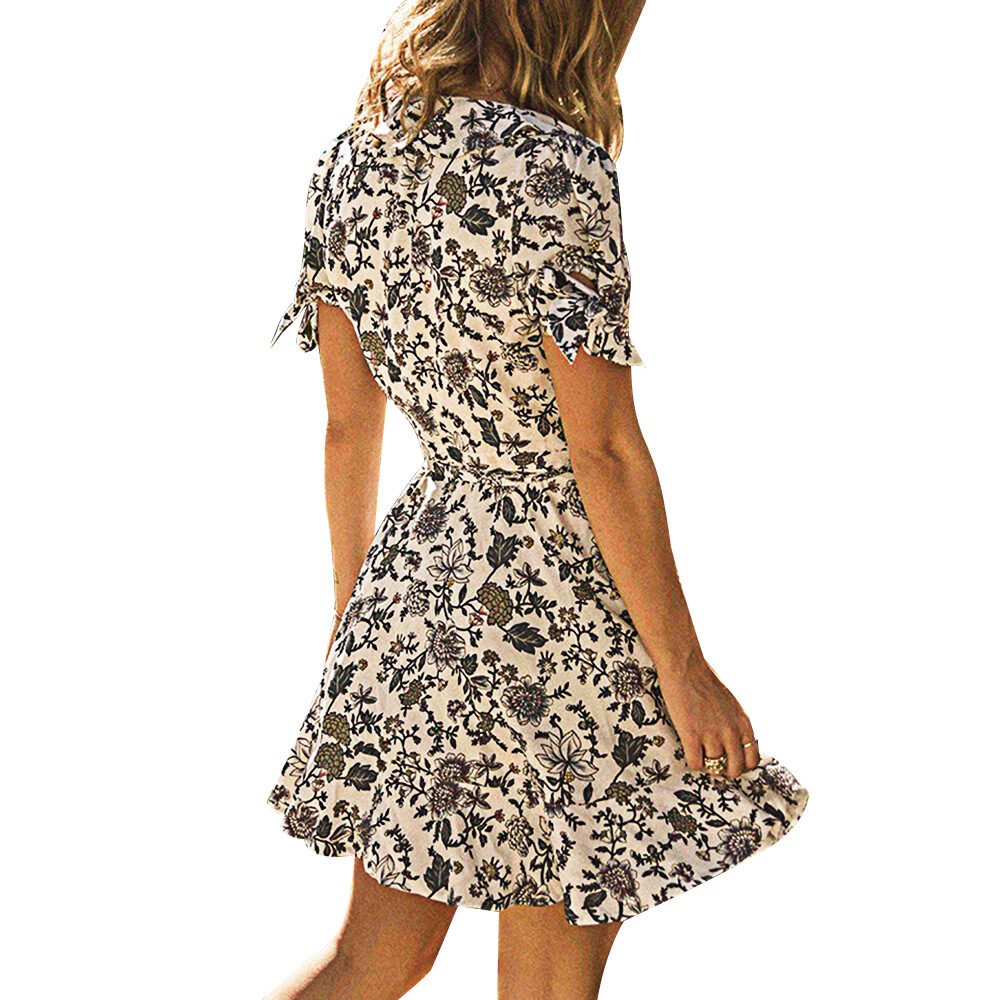 V-neck short sleeve printed skirt dress - Image 4