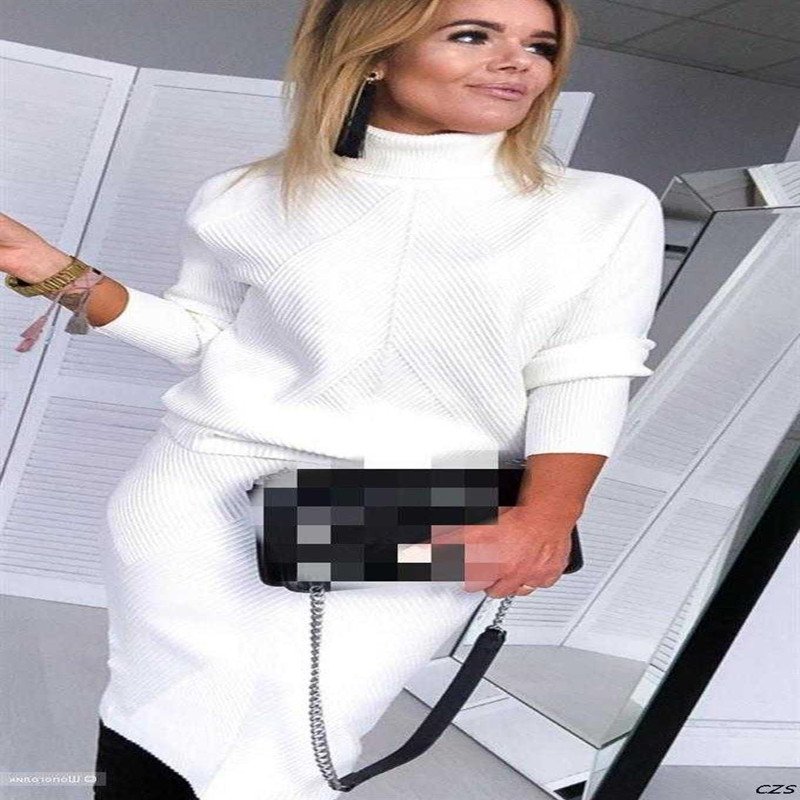 Sweater Suit Two Piece Solid Color European and American Knitted Skirt - Image 3