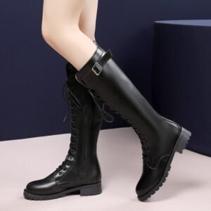 Long Tube Lace Round Toe Casual Fashion Boots