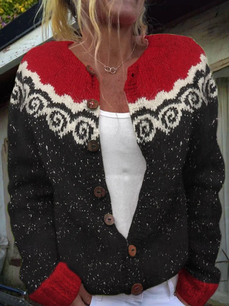 Winter Cardigan Coat Single-breasted Totem Warm Sweater - Image 12