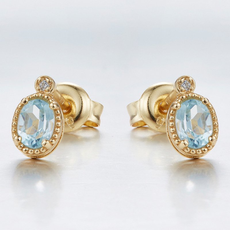 Simple Retro Sky Blue Topa Earrings - Image 3