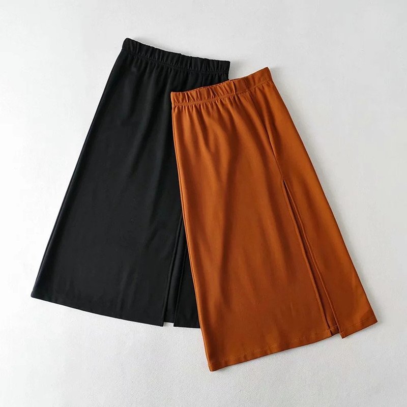Women's Solid Color High Slit Mid-Length Bag Hip Skirt - Image 5