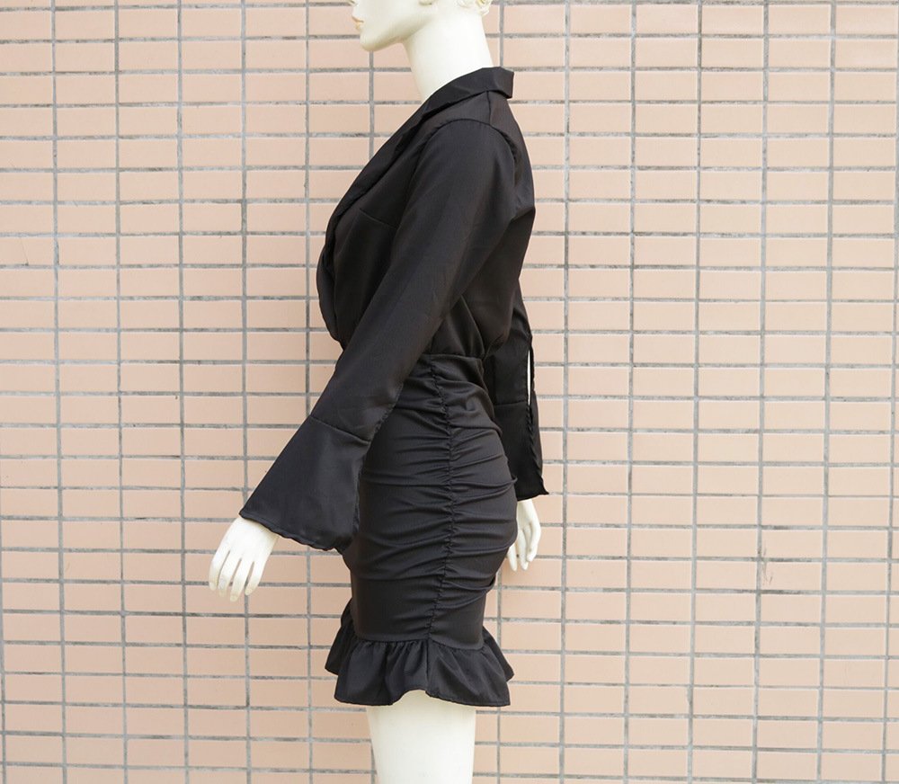 Women's lapel long sleeve bag hip dress - Image 5