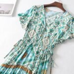 V-neck belted print dress