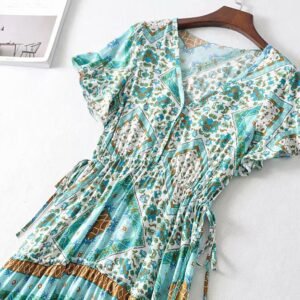 V-neck belted print dress