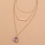 Natural fresh water rice bead Zircon multi-layer copper necklace