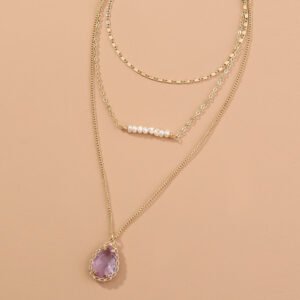 Natural fresh water rice bead Zircon multi-layer copper necklace