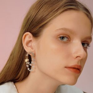 Crystal tassel five-pointed star earrings