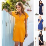 Deep V-neck short-sleeved nursing dress