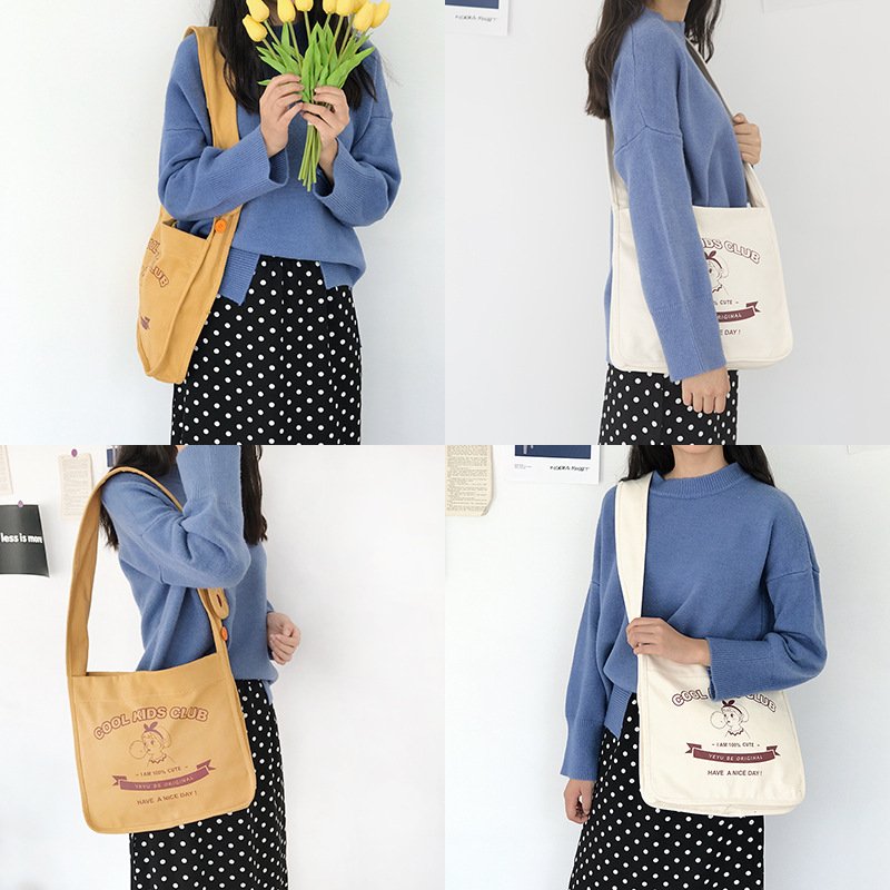 Blowing Bubble Girl Canvas Wide Shoulder Strap Color Button Shoulder Diagonal Bag