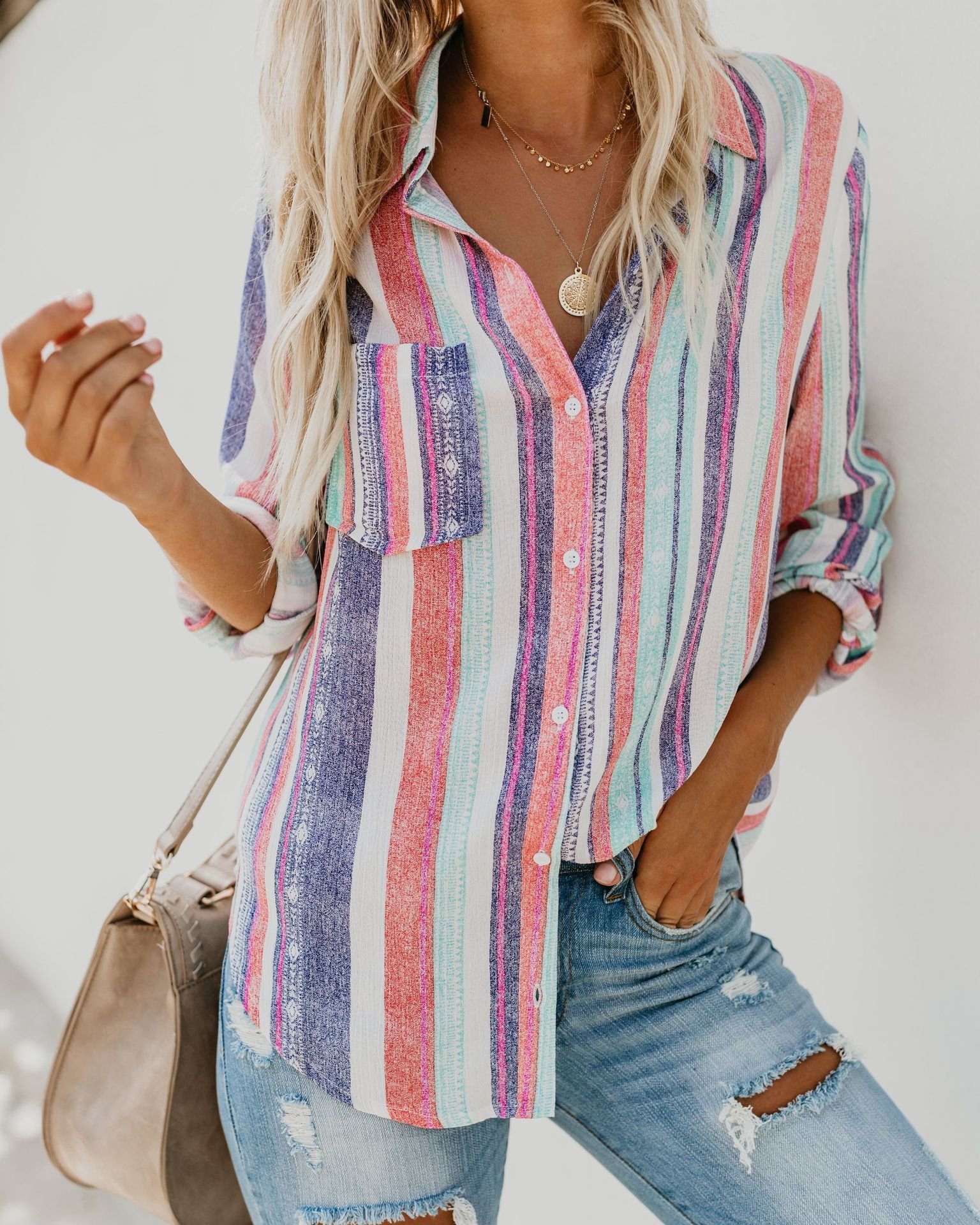 Color striped long sleeve shirt - Image 2