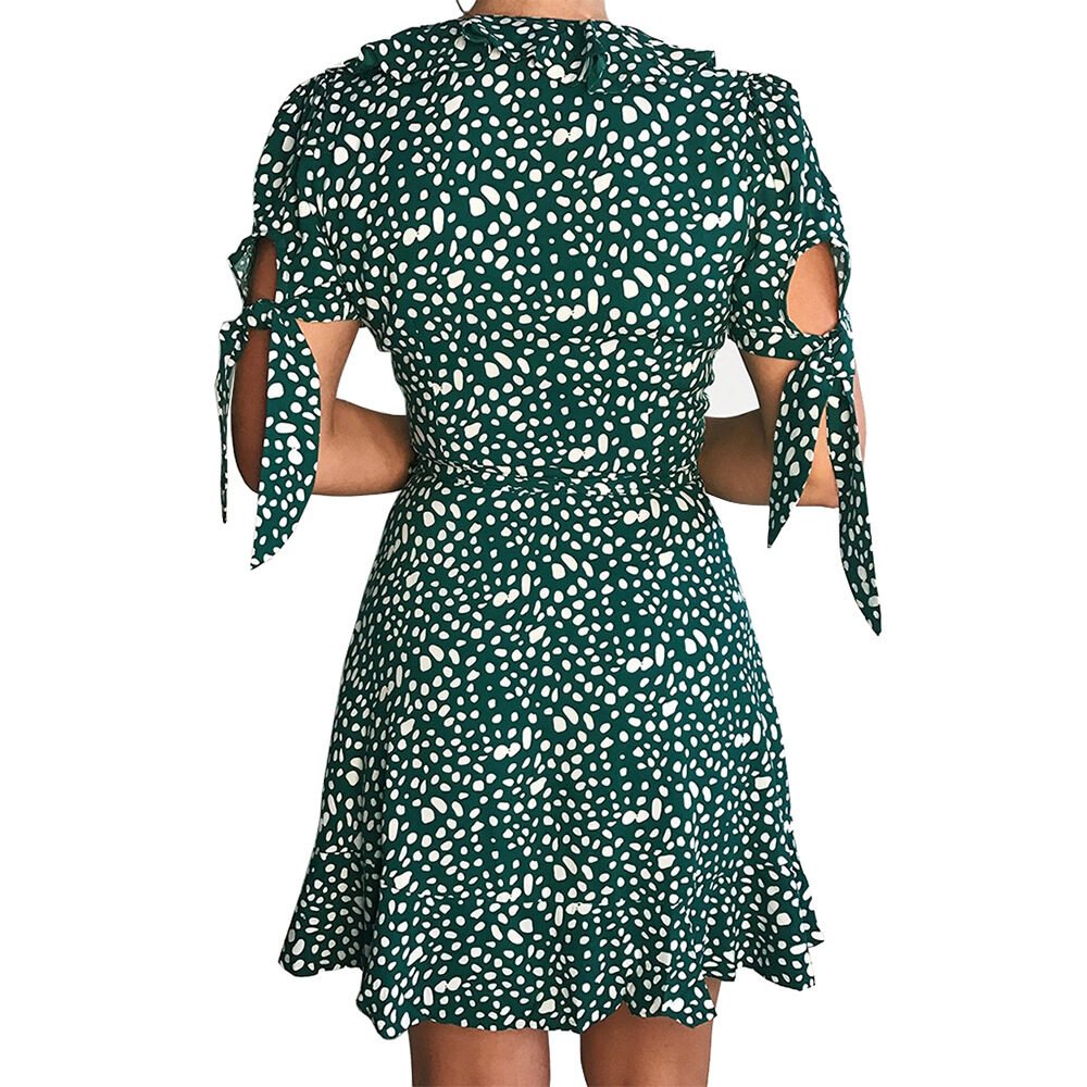 V-neck short sleeve printed skirt dress - Image 3