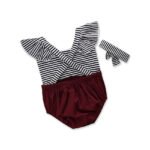 Girls Flying Sleeve Striped Romper + Headband Set