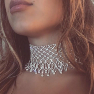 Women Rhinestone Fringed Necklace Chain