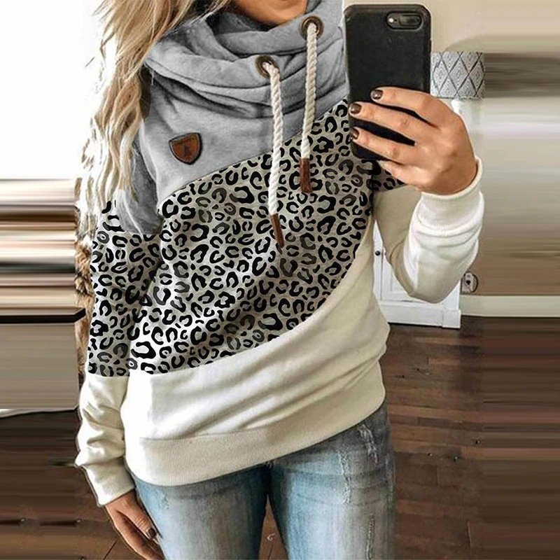 Printed three-color stitching hooded long-sleeved sweater - Image 2