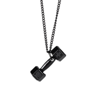 American Tide brand sports fitness weightlifting small dumbbell titanium steel necklace couple pendant European and American jewelry couple necklace - Image 5