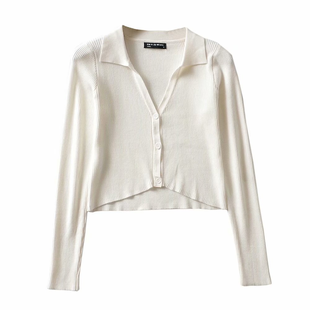 Irregular Lapel Single-breasted Knitted Cardigan - Image 4