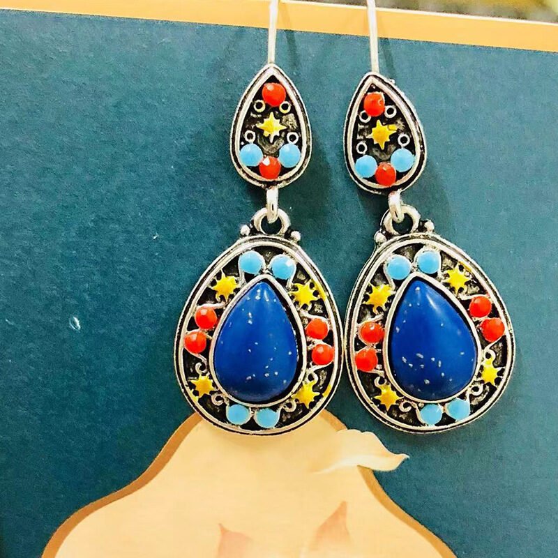 New retro blue earrings bohemian ethnic style - Image 3