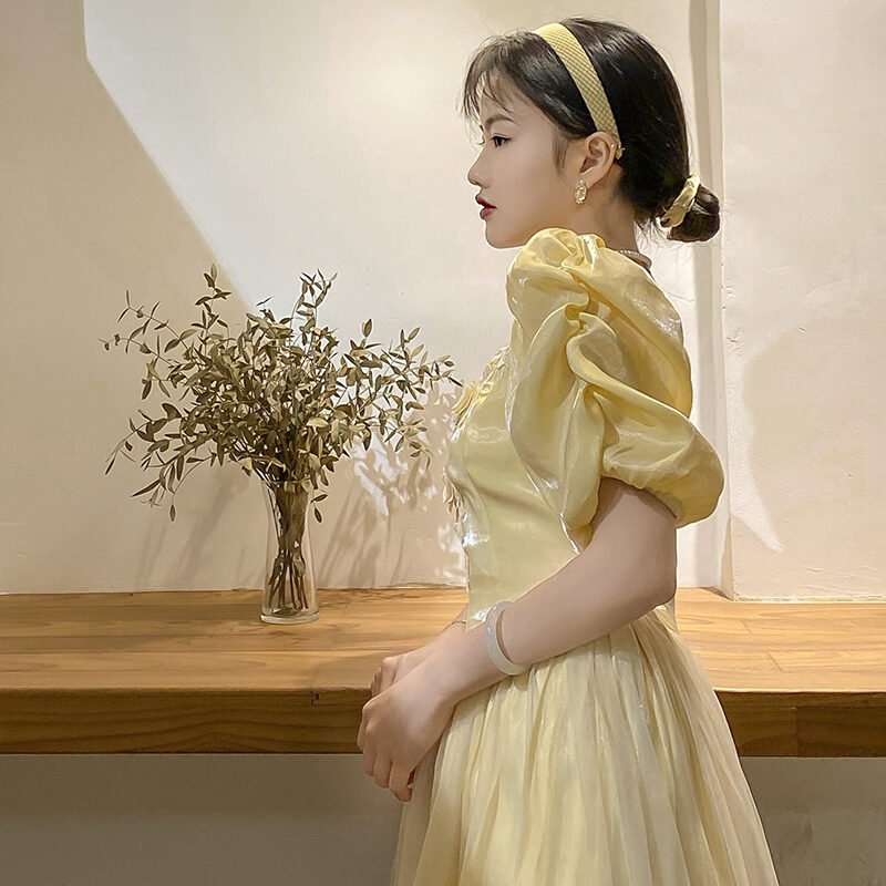 French Small Number Of Satin Dress For Women, Waistline Shows Thin Mesh Splicing Princess Skirt - Image 2