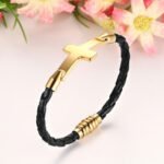Stainless steel leather cross bracelet