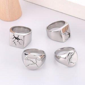 Minimalism Personality Design Black Crack Round Face Men's Ring