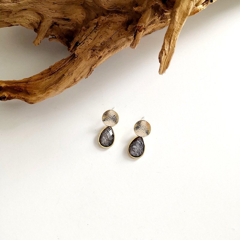 Simple temperament drop grey white earrings - Image 3