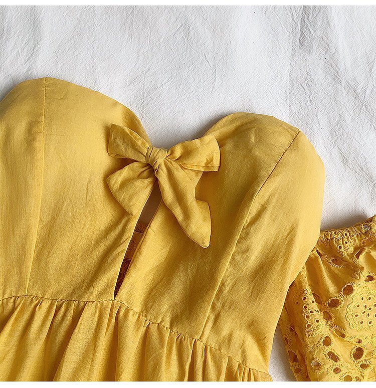 V-neck flared sleeve hollow lace dress - Image 12