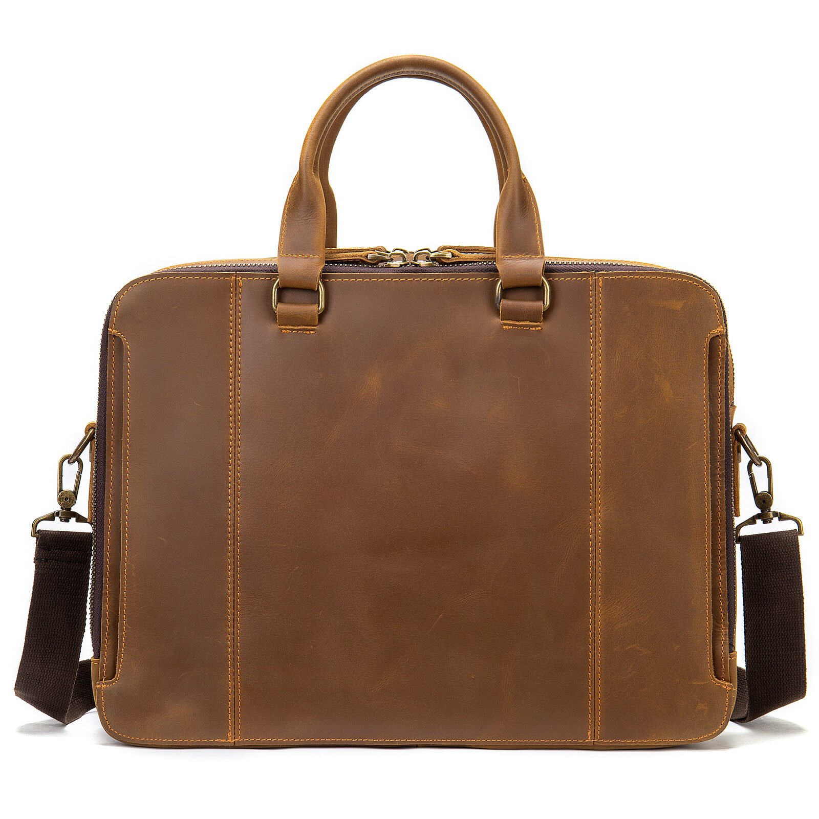 MVA Briefcase, Leather Men's Business Handbag, First Layer Leather Laptop Business Bag, Spot Wholesale - Image 3