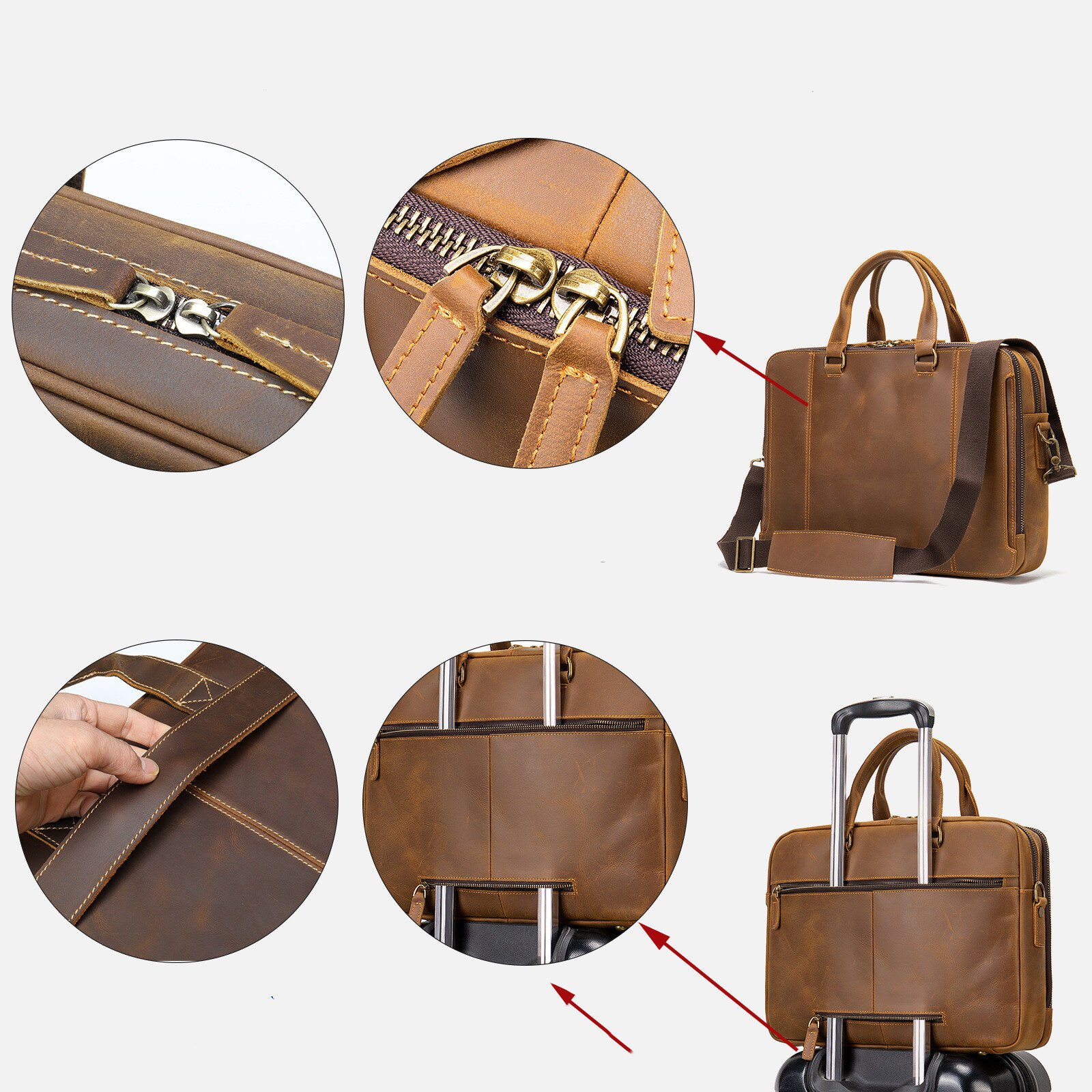 MVA Briefcase, Leather Men's Business Handbag, First Layer Leather Laptop Business Bag, Spot Wholesale - Image 2