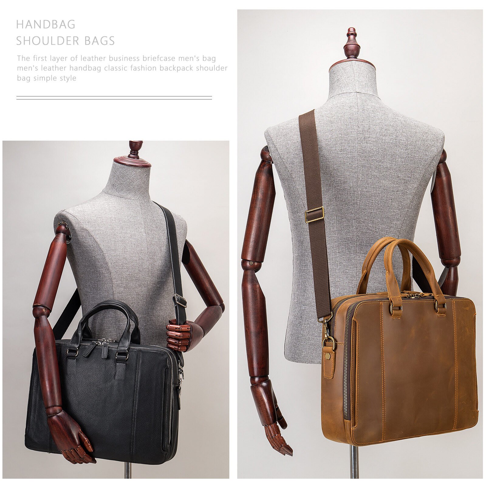 MVA Briefcase, Leather Men's Business Handbag, First Layer Leather Laptop Business Bag, Spot Wholesale - Image 5