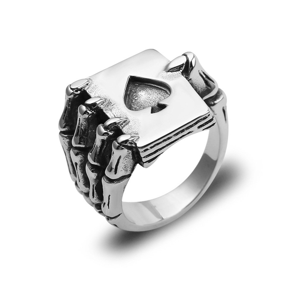 Men'S Titanium Steel Ring Trendy Male Domineering Steel Ring Spades A Poker Ring - Image 5