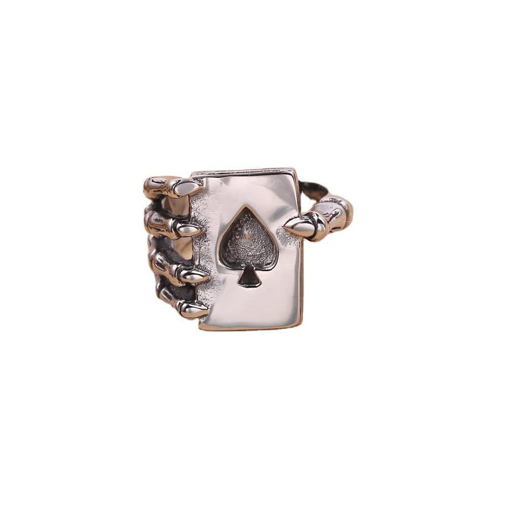 Men'S Titanium Steel Ring Trendy Male Domineering Steel Ring Spades A Poker Ring - Image 4