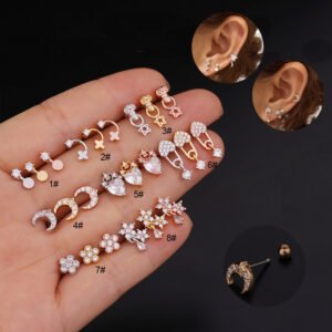 Geometric Shape Stainless Steel Ear Bone Studs Zircon Ear Studs