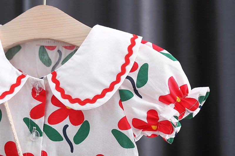 Summer New Style Full Of Small Flowers Cotton Dress Girls Korean Style Dress Get Bow Bamboo Basket Bag - Image 6