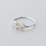 S925 Silver Bird Flower Ring Golden Flower Branch Ring