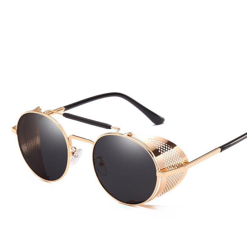 European And American New Style Steampunk Personality Windshield Round Retro Color Film Reflective Sunglasses - Image 2