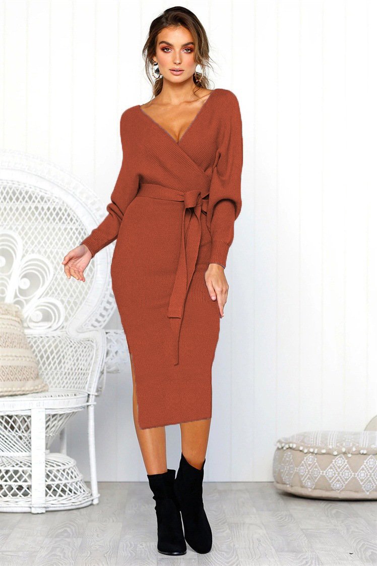 V-neck lace long sleeve women dress - Image 2