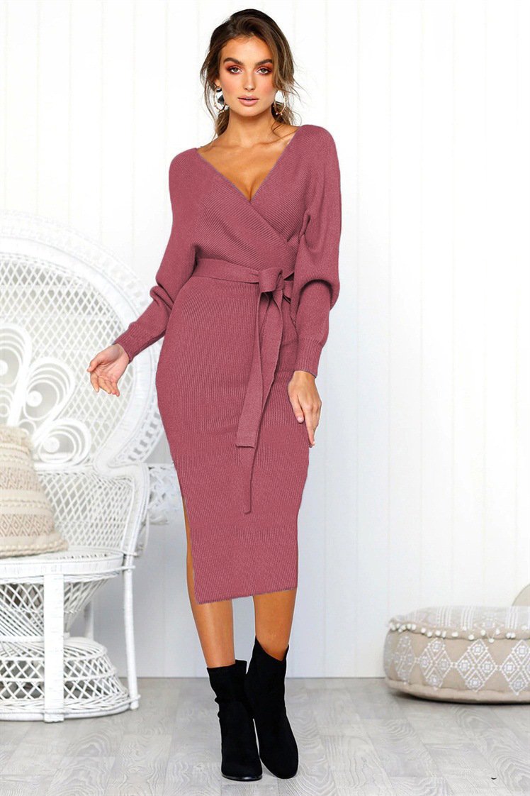 V-neck lace long sleeve women dress - Image 3