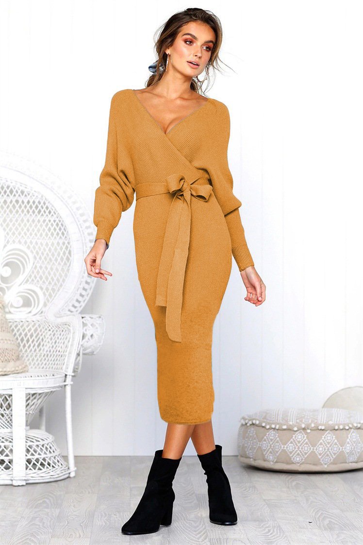 V-neck lace long sleeve women dress - Image 5