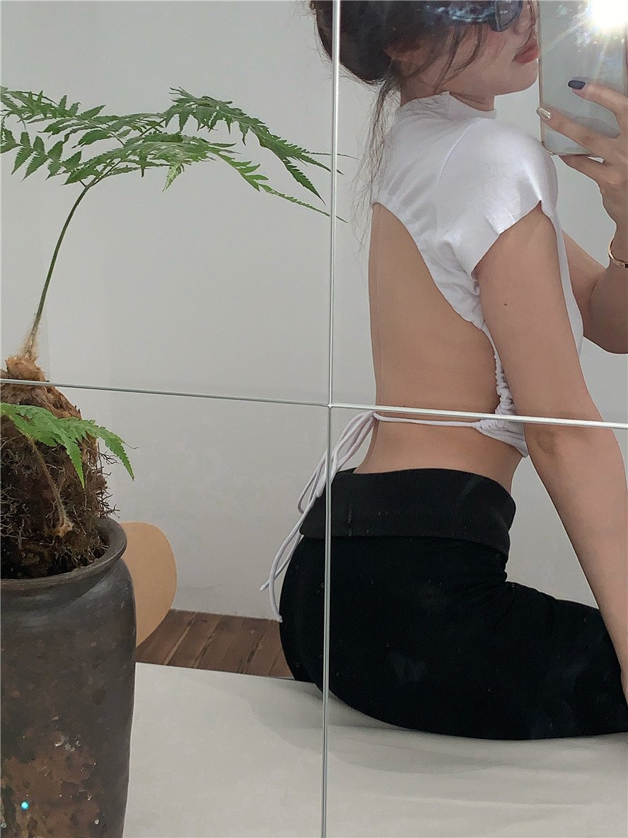 Irregular Backless Short Slim Sexy Hot Girl New White Short-sleeved Top - Image 2