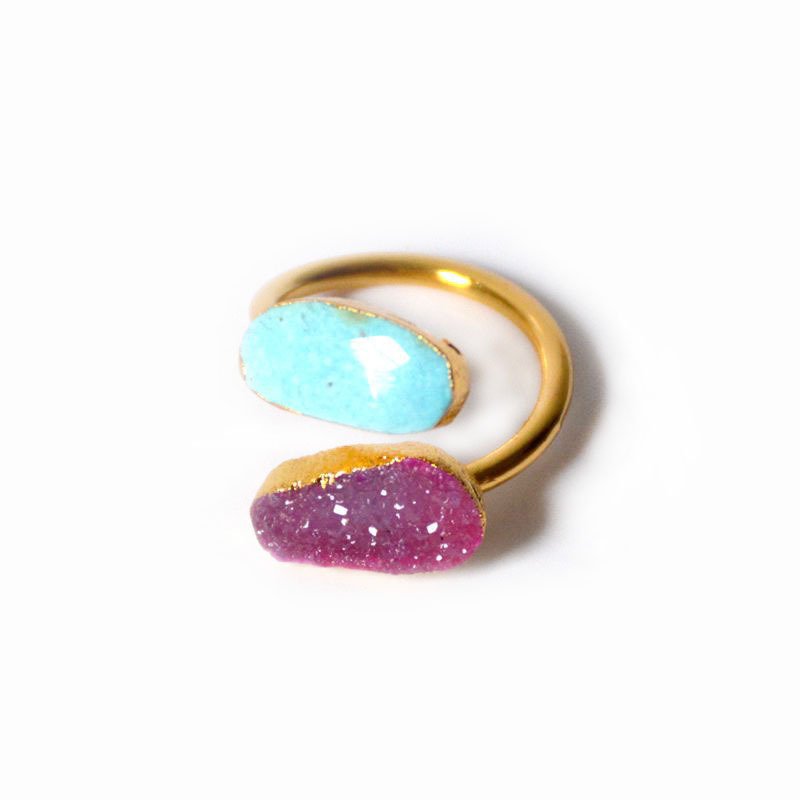 Natural Ore Crystal Tooth Bud Crystal Cluster Turquoise Ring