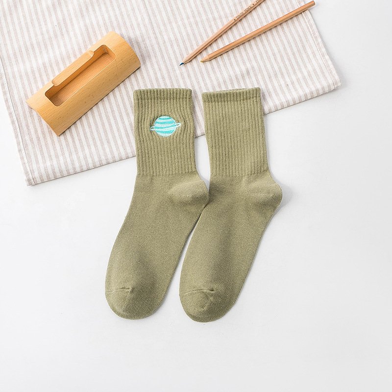 Embroidered Planet Cotton Student Tide Socks - Image 9