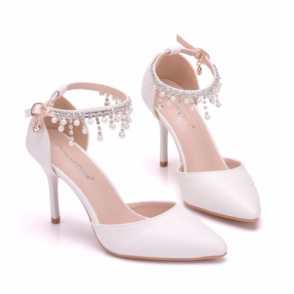 Large Size White Lace Stiletto Heel Sandals - Image 2