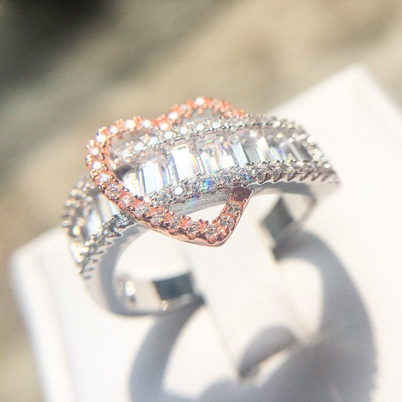 Two-color ring delicate love simulation diamond heart-shaped female ring - Image 2