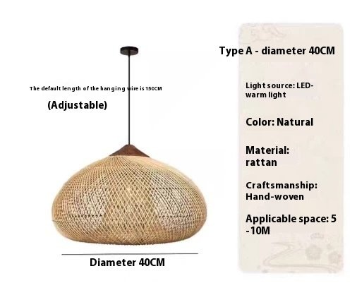 Rattan Ceiling Lamp Restaurant Retro Hand-woven Lamp - Image 2